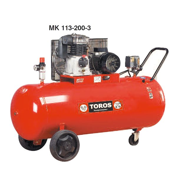 Αεροσυμπιεστές Toros red series 400V, τριφασικοί, με ιμάντα, τροχήλατοι, με αεροφυλάκιο 200 Lt