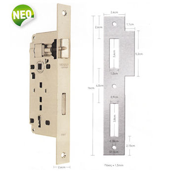 Κλειδαριά HUGO LOCKS μεσόπορτας Κ45-75 ορθογώνια πλάκα με αυτί